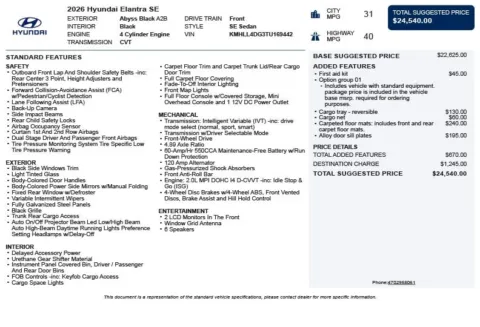 Another view of 2026 Hyundai Elantra SE for sale in Duluth, GA at Autoplex Atlanta