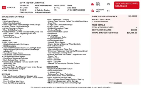 Another view of 2019 Toyota Camry SE for sale in Duluth, GA at Autoplex Atlanta