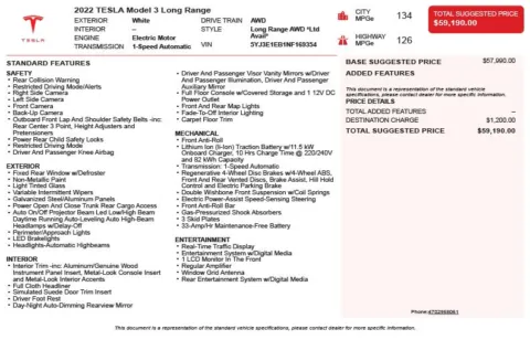 Another view of 2022 Tesla Model 3 Long Range for sale in Duluth, GA at Autoplex Atlanta