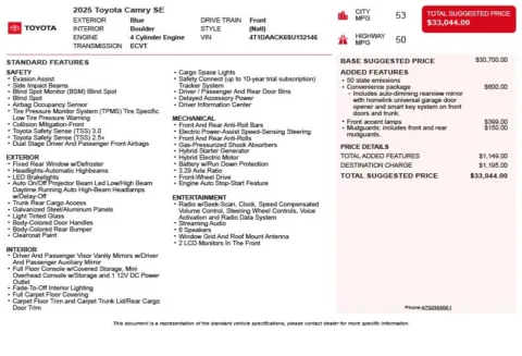 Another view of 2025 Toyota Camry SE for sale in Duluth, GA at Autoplex Atlanta