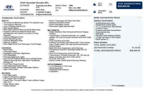 Another view of 2024 Hyundai Sonata SEL for sale in Duluth, GA at Autoplex Atlanta