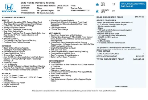 Another view of 2022 Honda Odyssey Touring for sale in Duluth, GA at Autoplex Atlanta