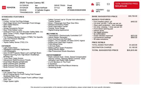 Another view of 2025 Toyota Camry SE for sale in Duluth, GA at Autoplex Atlanta