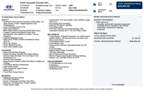 Another view of 2025 Hyundai Sonata SEL for sale in Duluth, GA at Autoplex Atlanta
