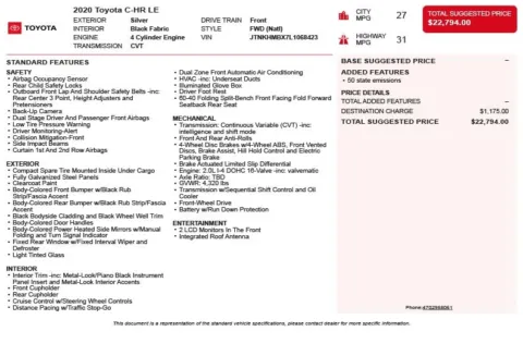 Another view of 2020 Toyota C-HR LE for sale in Duluth, GA at Autoplex Atlanta