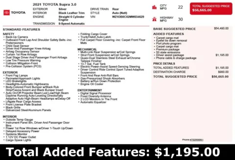 Another view of 2021 Toyota Supra 3.0 for sale in Duluth, GA at Autoplex Atlanta