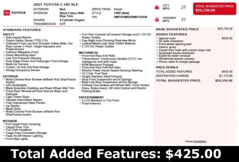 Another view of 2021 Toyota C-HR XLE for sale in Duluth, GA at Autoplex Atlanta
