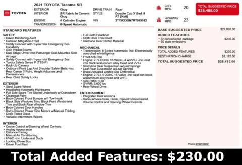Another view of 2021 Toyota Tacoma SR for sale in Duluth, GA at Autoplex Atlanta