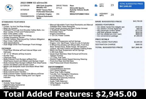 Another view of 2022 BMW X3 sDrive30i for sale in Duluth, GA at Autoplex Atlanta