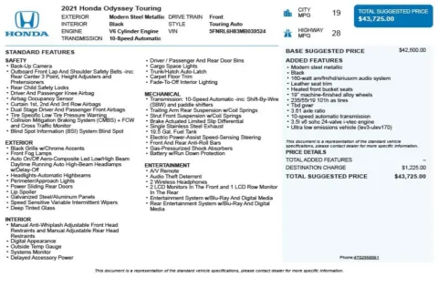 Another view of 2021 Honda Odyssey Touring for sale in Duluth, GA at Autoplex Atlanta