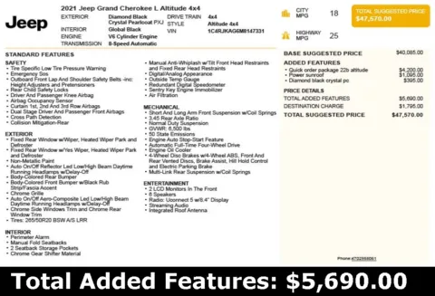 Another view of 2021 Jeep Grand Cherokee L Altitude for sale in Duluth, GA at Autoplex Atlanta