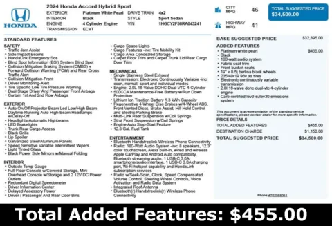 Another view of 2024 Honda Accord Hybrid Sport for sale in Duluth, GA at Autoplex Atlanta
