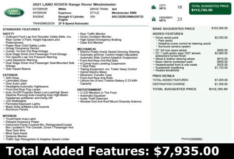 Another view of 2021 Land Rover Range Rover Westminster for sale in Duluth, GA at Autoplex Atlanta