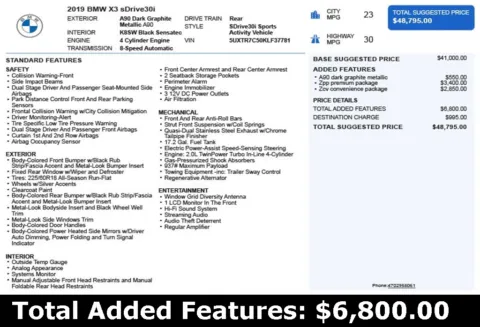 Another view of 2019 BMW X3 sDrive30i for sale in Duluth, GA at Autoplex Atlanta