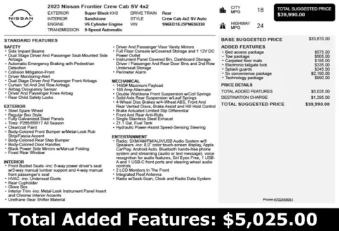 Another view of 2023 Nissan Frontier SV for sale in Duluth, GA at Autoplex Atlanta