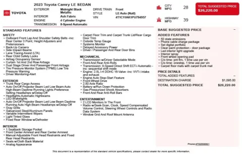 Another view of 2023 Toyota Camry LE for sale in Duluth, GA at Autoplex Atlanta