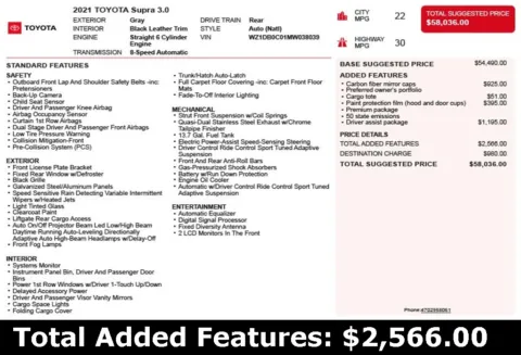 Another view of 2021 Toyota Supra 3.0 for sale in Duluth, GA at Autoplex Atlanta