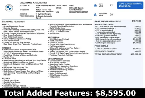 Another view of 2022 BMW X3 xDrive30i for sale in Duluth, GA at Autoplex Atlanta