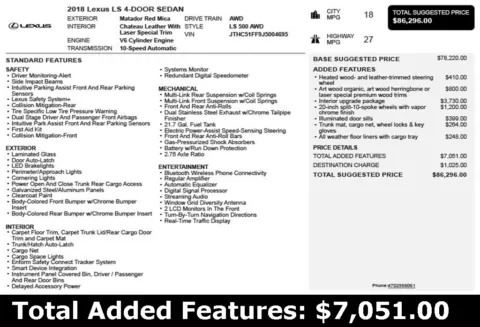 Another view of 2018 Lexus LS for sale in Duluth, GA at Autoplex Atlanta