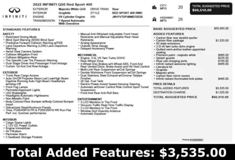 Another view of 2022 INFINITI Q50 Red Sport 400 for sale in Duluth, GA at Autoplex Atlanta