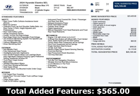 Another view of 2024 Hyundai Elantra SEL for sale in Duluth, GA at Autoplex Atlanta