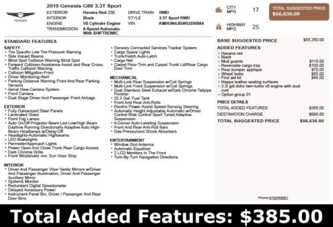 Another view of 2019 Genesis G80 3.3T Sport for sale in Duluth, GA at Autoplex Atlanta