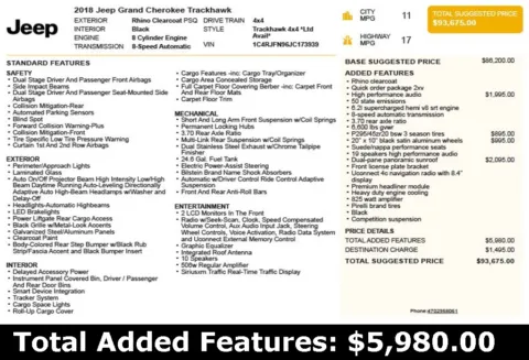 Another view of 2018 Jeep Grand Cherokee Trackhawk for sale in Duluth, GA at Autoplex Atlanta