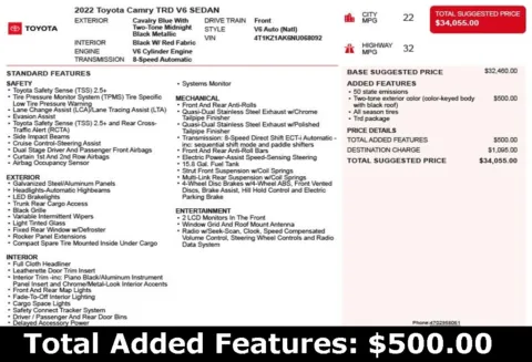 Another view of 2022 Toyota Camry TRD V6 for sale in Duluth, GA at Autoplex Atlanta