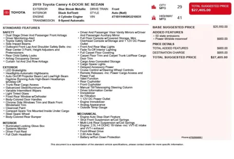 Another view of 2019 Toyota Camry SE for sale in Duluth, GA at Autoplex Atlanta