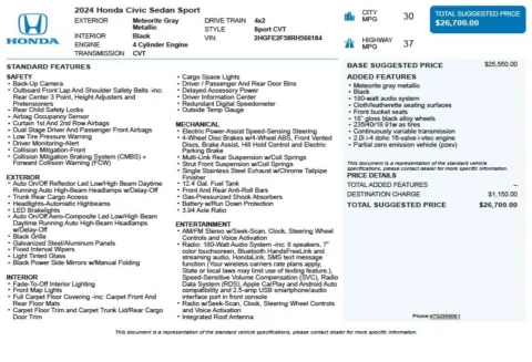 Another view of 2024 Honda Civic Sport for sale in Duluth, GA at Autoplex Atlanta
