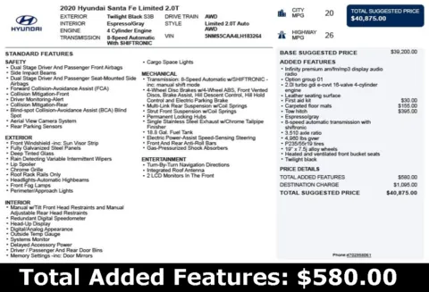 Another view of 2020 Hyundai Santa Fe Limited for sale in Duluth, GA at Autoplex Atlanta