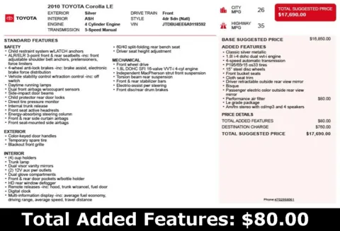 Another view of 2010 Toyota Corolla LE for sale in Duluth, GA at Autoplex Atlanta
