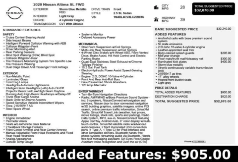 Another view of 2020 Nissan Altima 2.5 SL for sale in Duluth, GA at Autoplex Atlanta