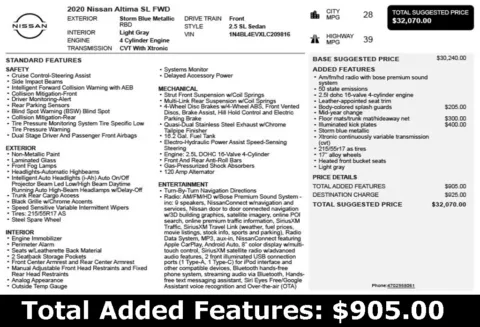 Another view of 2020 Nissan Altima 2.5 SL for sale in Duluth, GA at Autoplex Atlanta