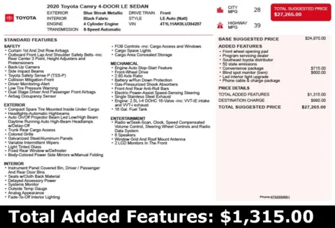 Another view of 2020 Toyota Camry LE for sale in Duluth, GA at Autoplex Atlanta