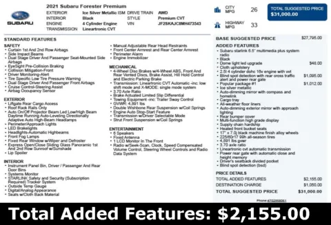 Another view of 2021 Subaru Forester Premium for sale in Duluth, GA at Autoplex Atlanta