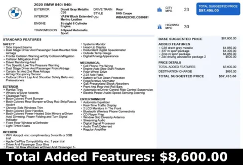 Another view of 2020 BMW 8 Series 840i for sale in Duluth, GA at Autoplex Atlanta
