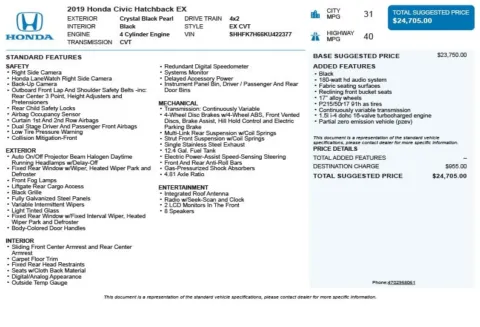 Another view of 2019 Honda Civic EX for sale in Duluth, GA at Autoplex Atlanta