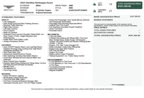 Another view of 2023 Bentley Bentayga Azure for sale in Duluth, GA at Autoplex Atlanta