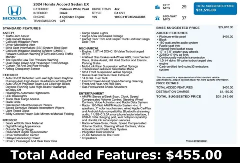 Another view of 2024 Honda Accord EX for sale in Duluth, GA at Autoplex Atlanta