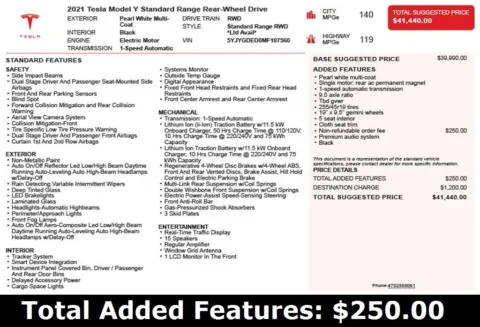 Another view of 2021 Tesla Model Y Standard Range for sale in Duluth, GA at Autoplex Atlanta