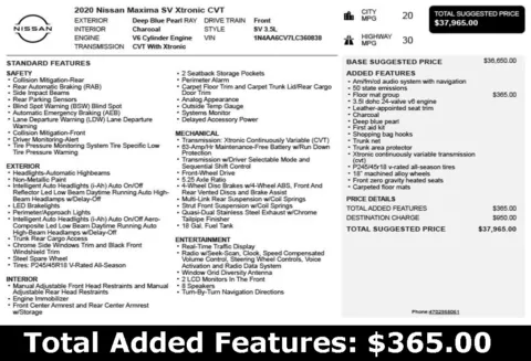 Another view of 2020 Nissan Maxima 3.5 SV for sale in Duluth, GA at Autoplex Atlanta