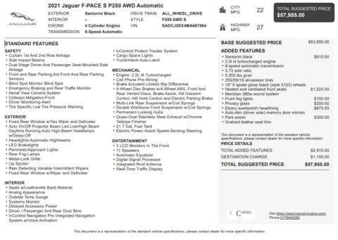 Another view of 2021 Jaguar F-PACE P250 S for sale in Fishers, IN at AutoGiant USA Fishers