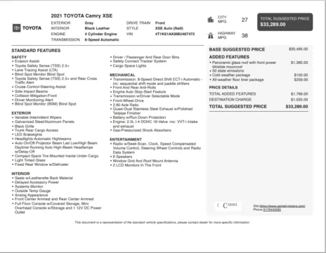 Another view of 2021 Toyota Camry XSE for sale in Fishers, IN at AutoGiant USA Fishers