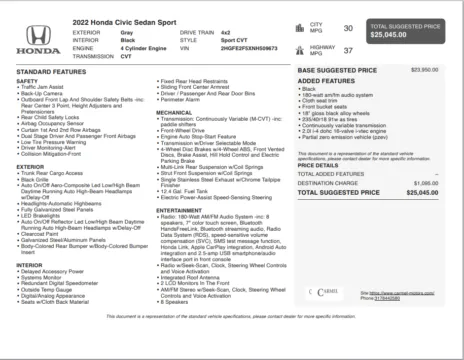 Another view of 2022 Honda Civic Sport for sale in Fishers, IN at AutoGiant USA Fishers