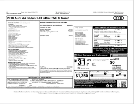 Another view of 2018 Audi A4 2.0T ultra Premium for sale in Fishers, IN at AutoGiant USA Fishers