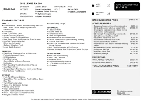 Another view of 2019 Lexus RX 350 for sale in Fishers, IN at AutoGiant USA Fishers