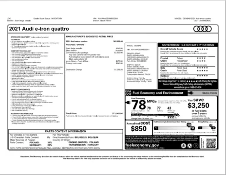 Another view of 2021 Audi e-tron Premium for sale in Fishers, IN at AutoGiant USA Fishers