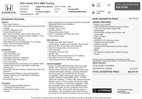 Another view of 2021 Honda CR-V Touring for sale in Fishers, IN at AutoGiant USA Fishers