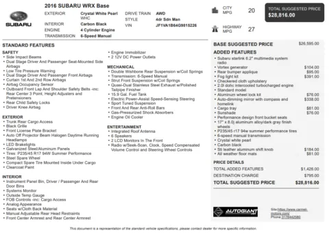 Another view of 2016 Subaru WRX for sale in Fishers, IN at AutoGiant USA Fishers